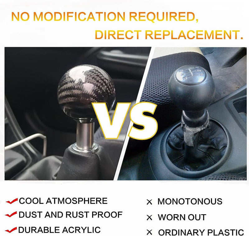 DURAFORCE Universal Carbon Fiber Car Gear Shift Knob Head Shifter Lever Round Ball Shape