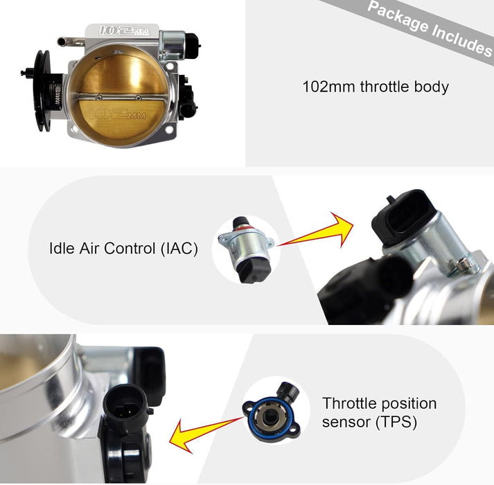 DURAFORCE 102MM LS Throttle Body with Position Sensors TPS IAC + Throttle Gas Cable Kit