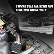 DURAFORCE Aluminum 3" Universal Cold Air Intake Induction Hose Pipe Car Kit Filter