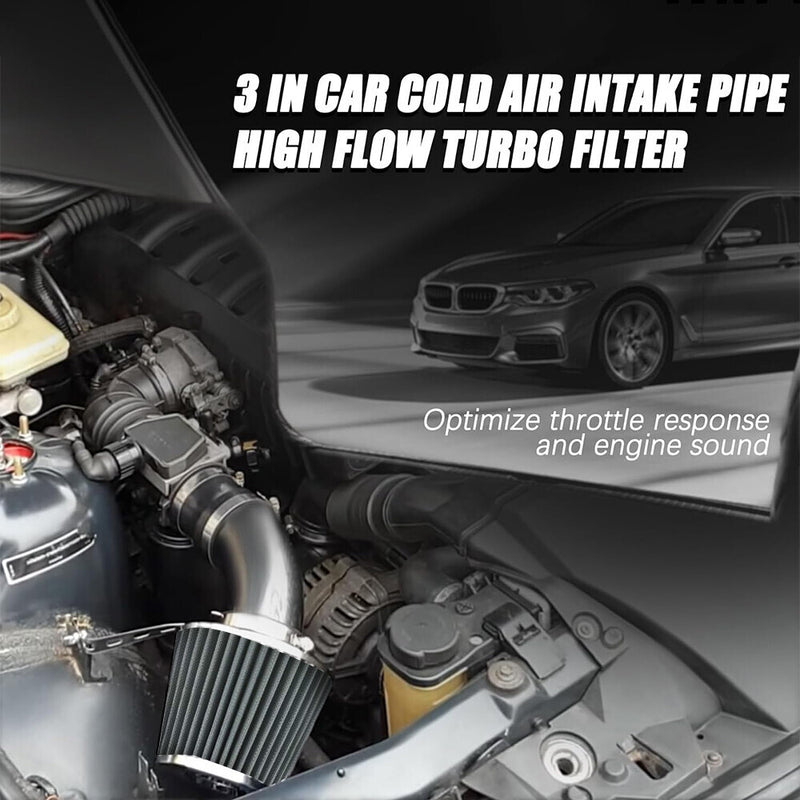 DURAFORCE Aluminum 3" Universal Cold Air Intake Induction Hose Pipe Car Kit Filter