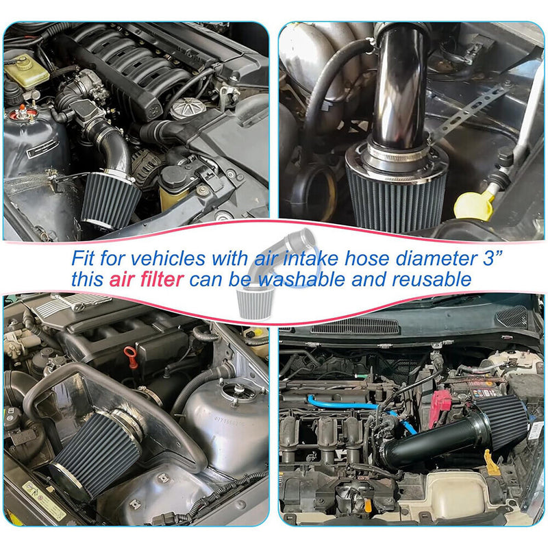 DURAFORCE Aluminum 3" Universal Cold Air Intake Induction Hose Pipe Car Kit Filter