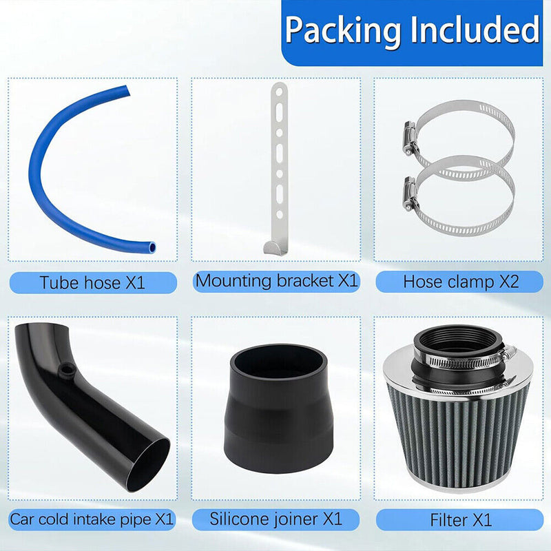 DURAFORCE Aluminum 3" Universal Cold Air Intake Induction Hose Pipe Car Kit Filter