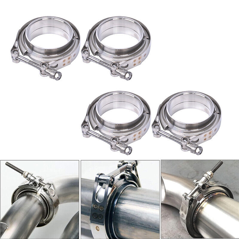 DURAFORCE 4 x 4"inch V-band Clamp Sliver steel Flange Male-Female For Exhaust Downpipe New