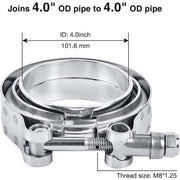 DURAFORCE 4 x 4"inch V-band Clamp Sliver steel Flange Male-Female For Exhaust Downpipe New