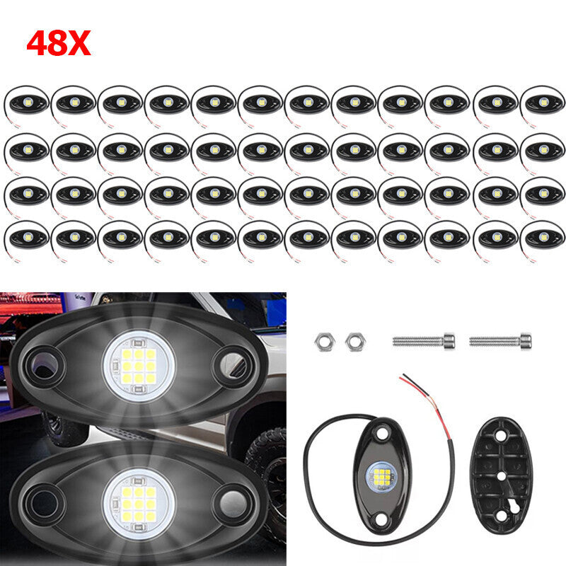 DURAFORCE 48X White LED Rock Lights Underbody Trail Rig Glow Lamp Offroad SUV Pickup Truck
