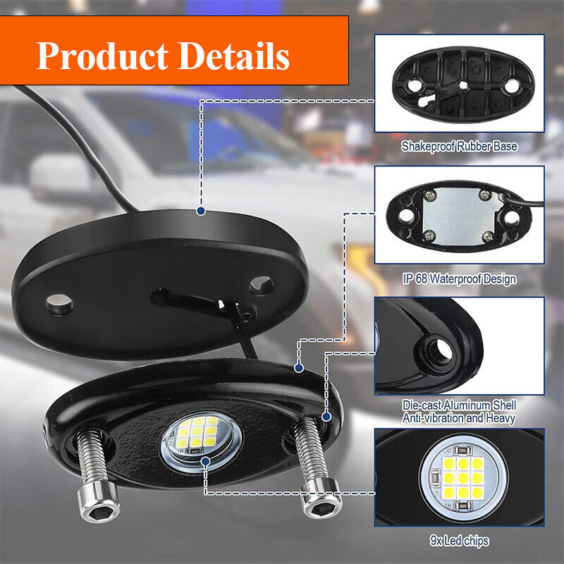 DURAFORCE 48X White LED Rock Lights Underbody Trail Rig Glow Lamp Offroad SUV Pickup Truck