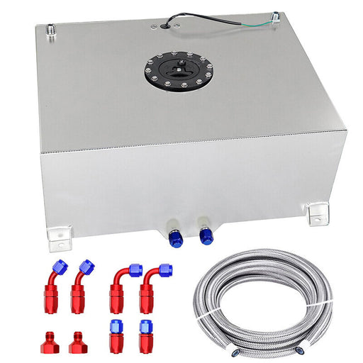 DURAFORCE 20 Gallon Sliver Aluminum Fuel Cell Gas Tank+Cap+Level Sender+Fuel Line Kit