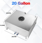 DURAFORCE 20 Gallon Sliver Aluminum Fuel Cell Gas Tank+Cap+Level Sender+Fuel Line Kit