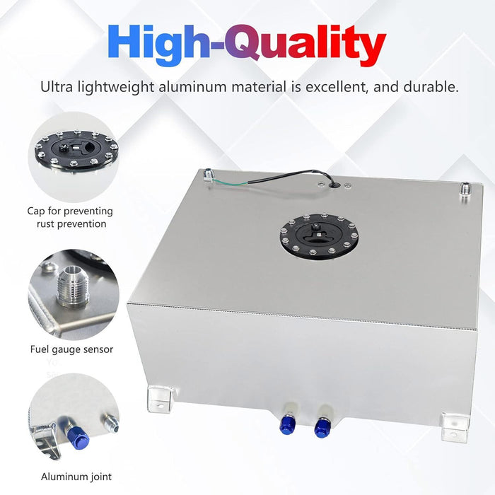 DURAFORCE 20 Gallon Sliver Aluminum Fuel Cell Gas Tank+Cap+Level Sender+Fuel Line Kit