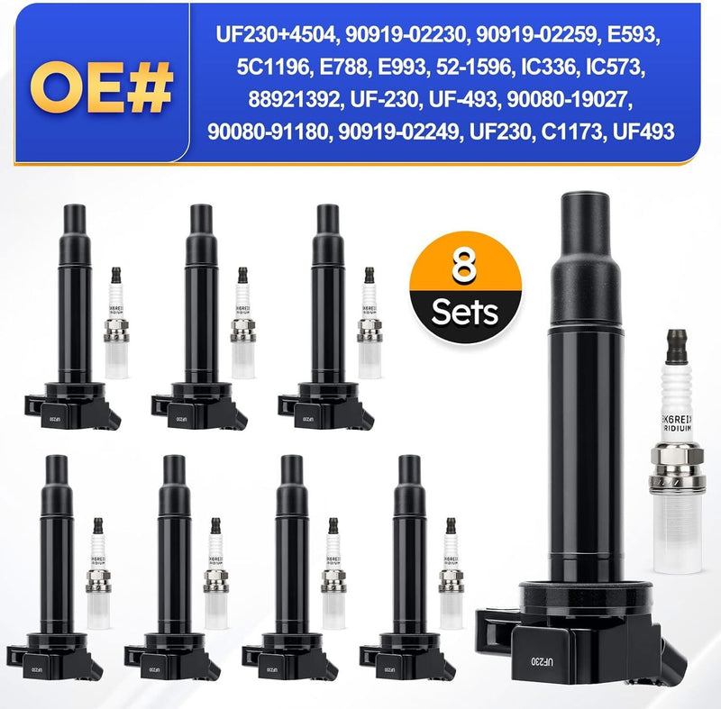 DURAFORCE 8 Pack Ignition Coils & Spark Plugs For Toyota Tundra Sequoia 4.7L V8 UF230