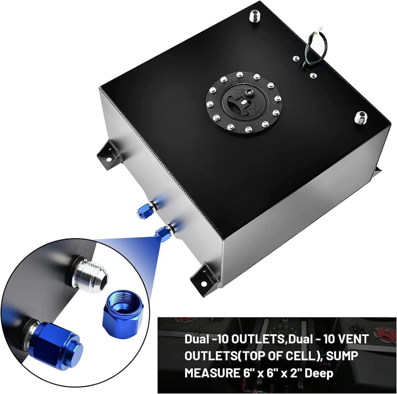 DURAFORCE 20 Gallon Universal Aluminum Racing/Drift Fuel Cell Tank w/ 12" Fuel Line Kit