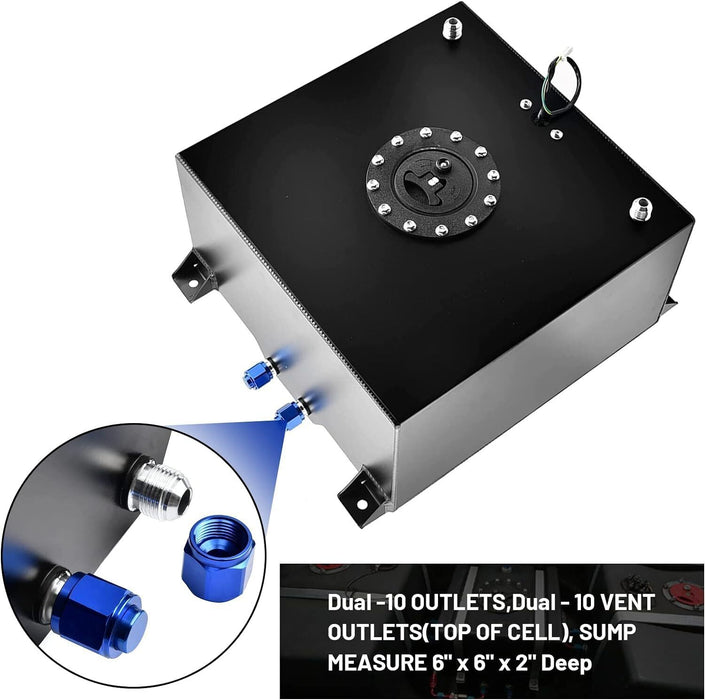 DURAFORCE 20 Gallon Universal Aluminum Racing/Drift Fuel Cell Tank w/ 12" Fuel Line Kit