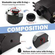 DURAFORCE Car Universal 1L Engine Radiator Coolant Overflow Tank Expansion Reservoir Black