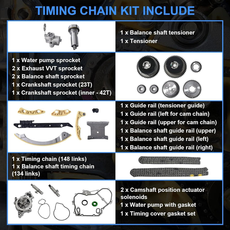 DURAFORCE Timing Chain Kit Water Pump For 11-17 Equinox Terrain Cobalt LaCrosse Verano 2.4