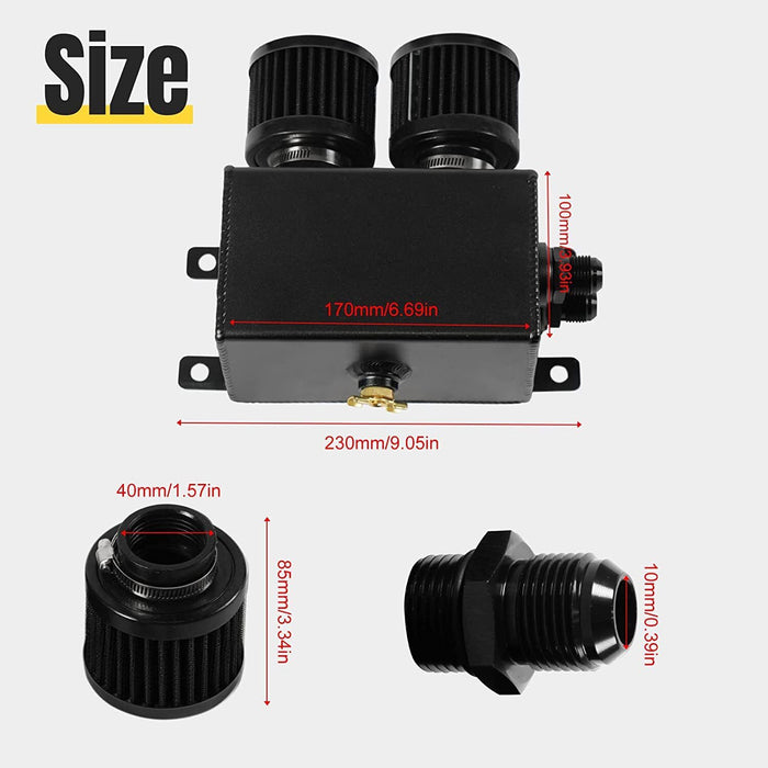 DURAFORCE 2 Port Series Racing Oil Catch Can Breather Tank - 10AN For Civic Integra EK EG