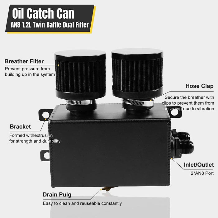 DURAFORCE 2 Port Series Racing Oil Catch Can Breather Tank - 10AN For Civic Integra EK EG