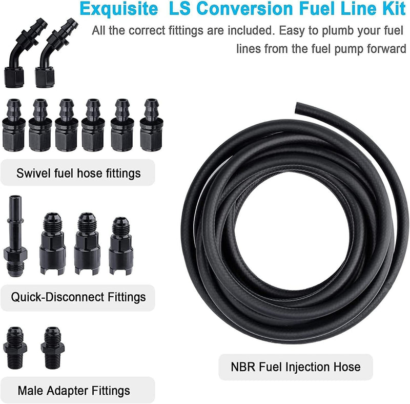 DURAFORCE 1 Set 3/8 Complete LS Conversion Fuel Line Fitting Adapter Kit EFI FI 25Ft US ST