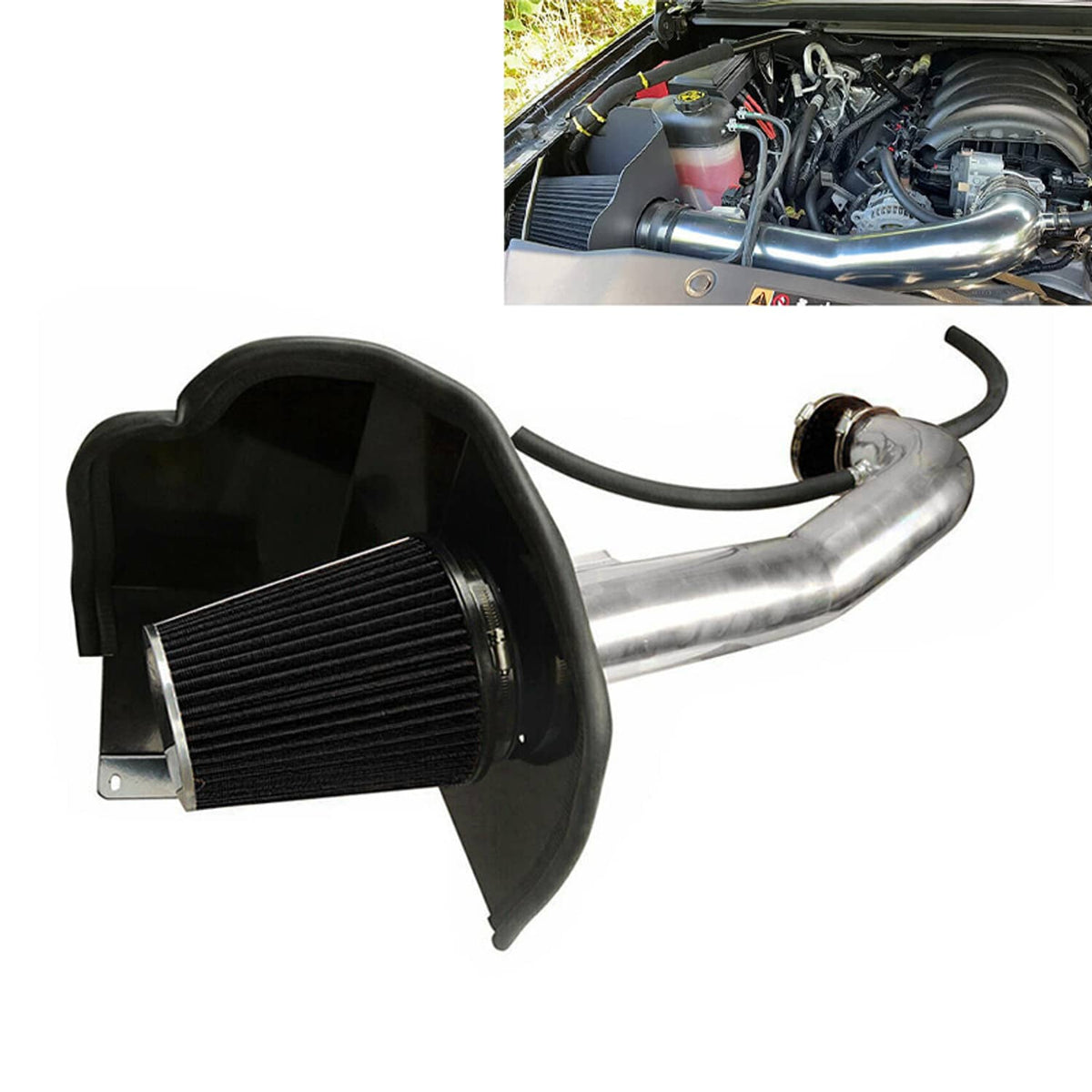 thumbnail image 2 of Cold Air Intake Kit + Heat Shield For Chevy GMC 5.3L 6.2L 2014-2020 – Red 2 of 6
