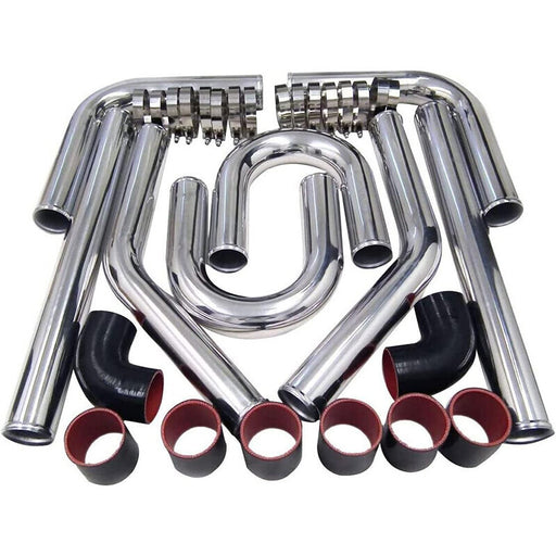 DURAFORCE 2.5" Inch 63mm Polished Aluminum Intercooler Pipe Kit + Hose + Clamp Universal