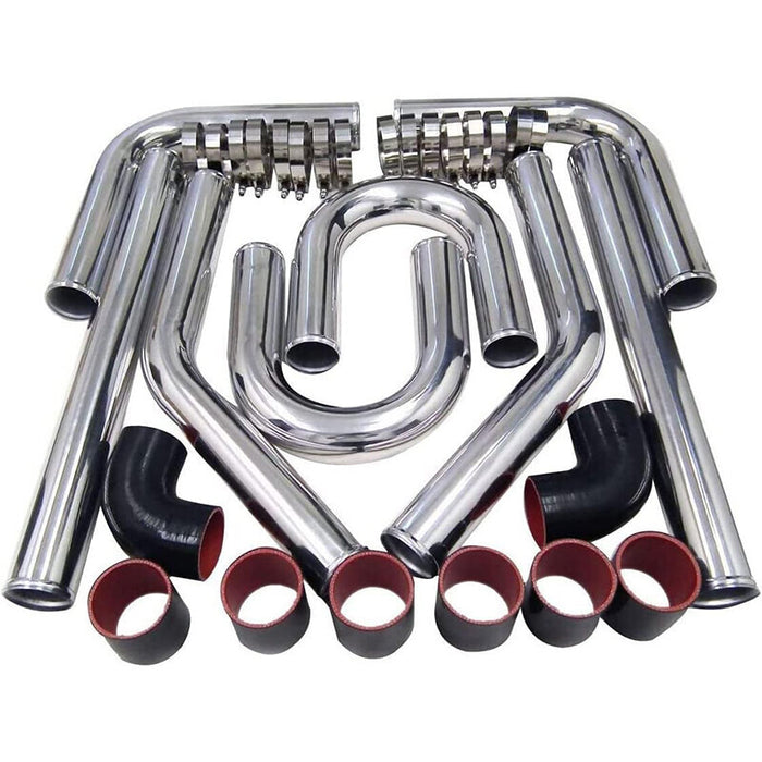 DURAFORCE 2.5" Inch 63mm Polished Aluminum Intercooler Pipe Kit + Hose + Clamp Universal