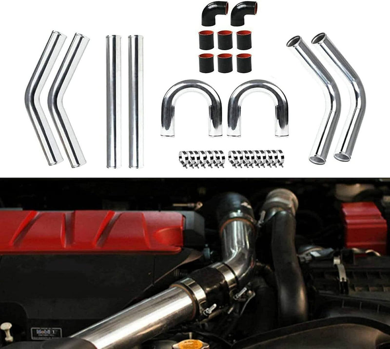 DURAFORCE 2.5" Inch 63mm Polished Aluminum Intercooler Pipe Kit + Hose + Clamp Universal
