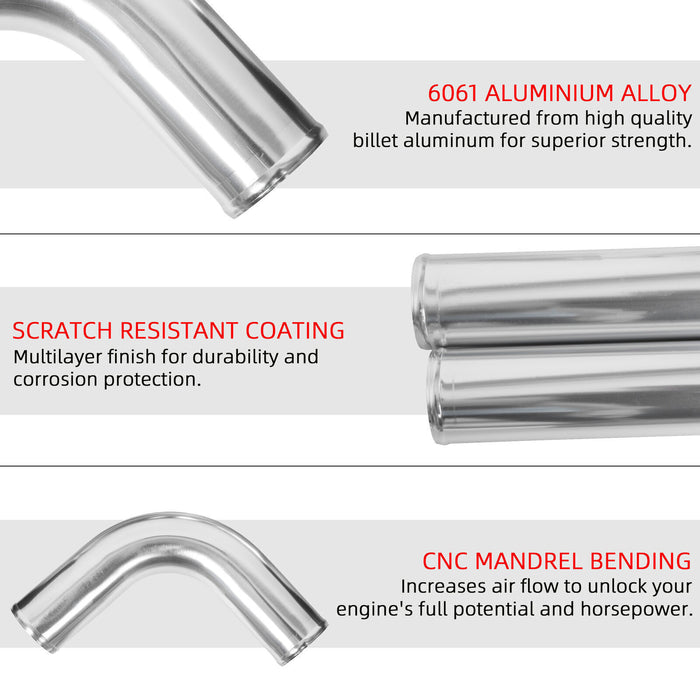 DURAFORCE 2.5" Inch 63mm Polished Aluminum Intercooler Pipe Kit + Hose + Clamp Universal