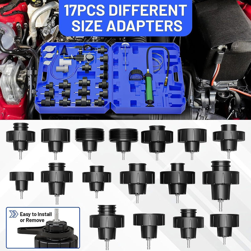 DURAFORCE 28 PCS Radiator Pressure Tester Vacuum-Type Cooling System Refill Kit Tool