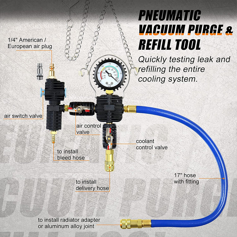 DURAFORCE 28 PCS Radiator Pressure Tester Vacuum-Type Cooling System Refill Kit Tool