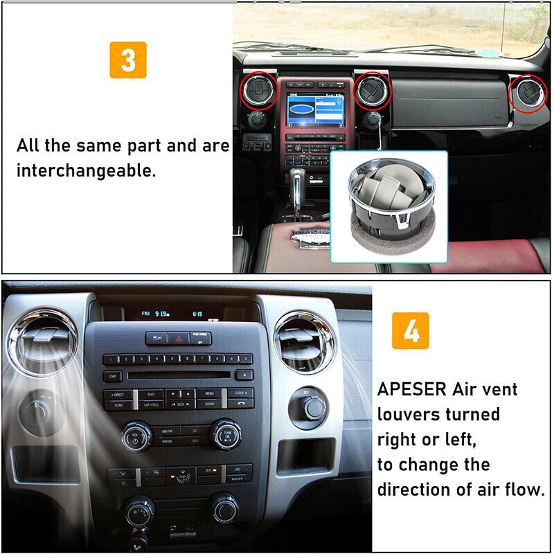DURAFORCE New For Ford F-150 F150 09-14 Front Dashboard Louvres Chrome AC Heater Air Vent