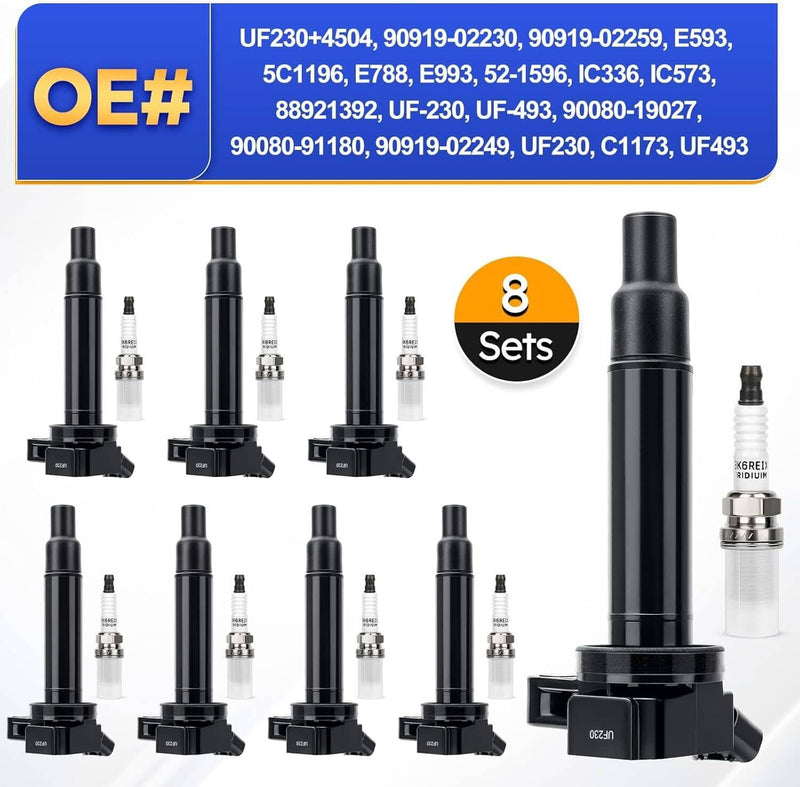 DURAFORCE 8 x Ignition Coil & Iridium Spark Plug For Toyota 4Runner Sequoia Tundra 4.7L