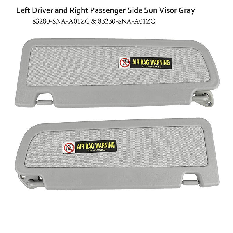 DURAFORCE Pair Driver & Passenger Side Light Gray Sun Visor For 2006-2011 Honda Civic