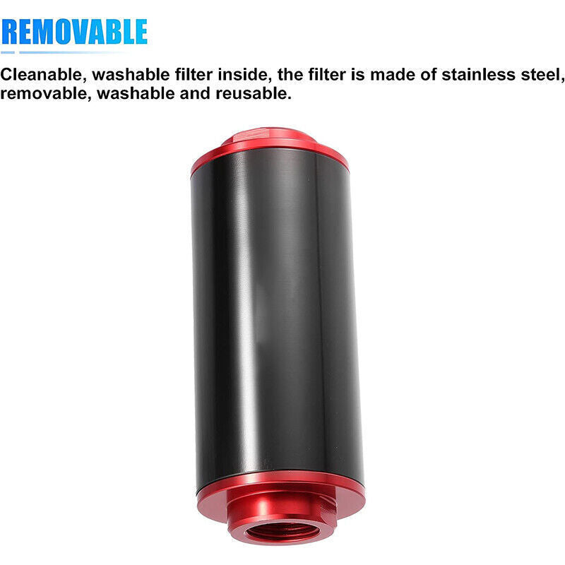 DURAFORCE 58mm Inline Fuel Filter AN6 AN8 AN10 100 Micron Reusable Element Universal E85