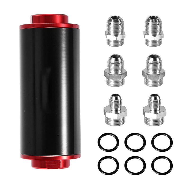 DURAFORCE 58mm Inline Fuel Filter AN6 AN8 AN10 100 Micron Reusable Element Universal E85