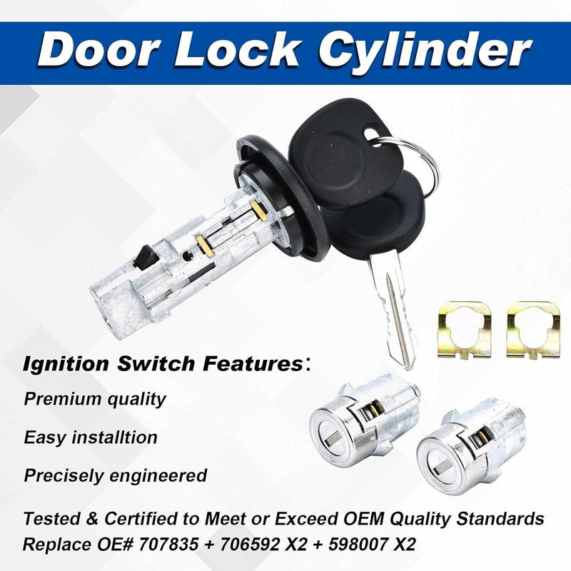 DURAFORCE Ignition Key Switch Cylinder Kit with 2 Keys and Door Locks For 01-07 Chevrolet