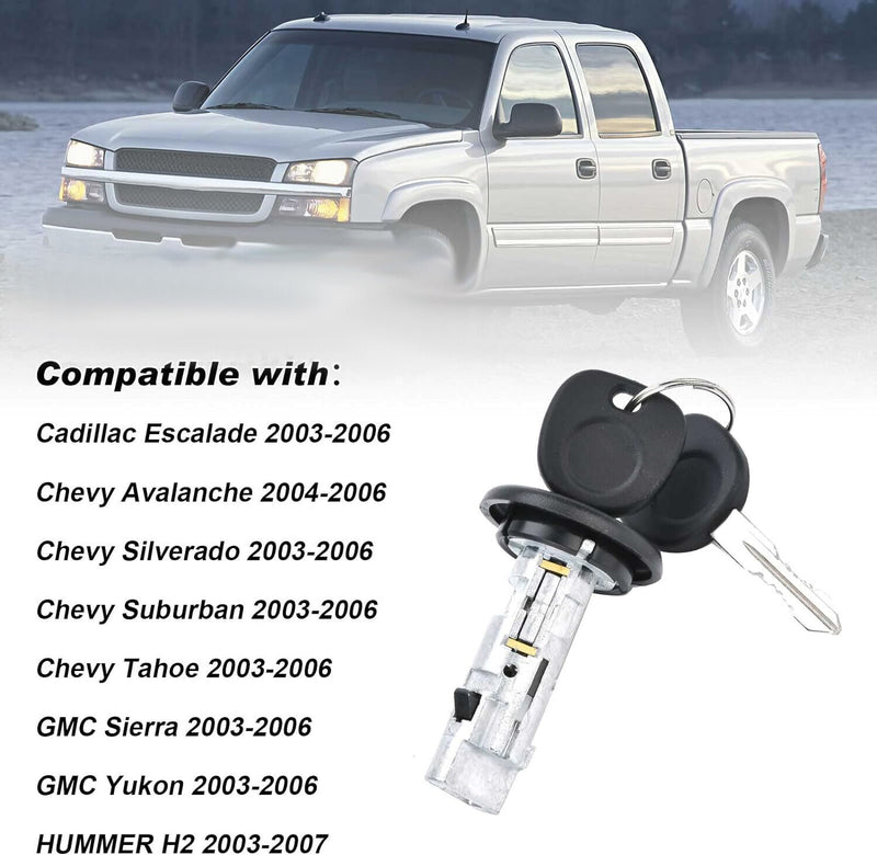 DURAFORCE Ignition Key Switch Cylinder Kit with 2 Keys and Door Locks For 01-07 Chevrolet