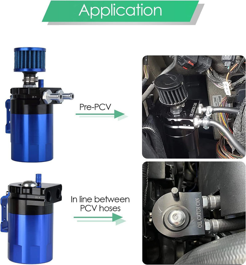 DURAFORCE 2 Port Universal Aluminum Oil Catch Can Kit Reservoir Tank with Breather Filter