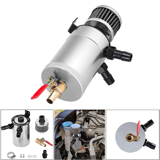 DURAFORCE 2 Port Reservoir Baffled Tank Oil Catch Can with Drain Valve Breather Polished