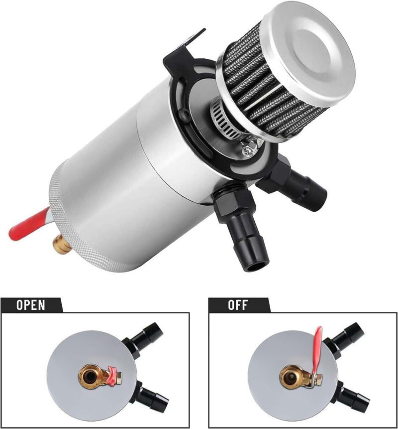 DURAFORCE 2 Port Reservoir Baffled Tank Oil Catch Can with Drain Valve Breather Polished