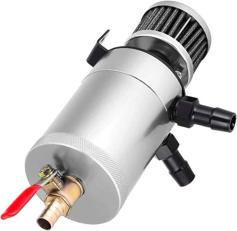 DURAFORCE 2 Port Reservoir Baffled Tank Oil Catch Can with Drain Valve Breather Polished