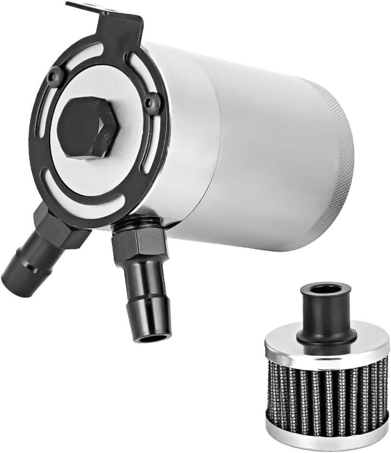 DURAFORCE 2 Port Reservoir Baffled Tank Oil Catch Can with Drain Valve Breather Polished