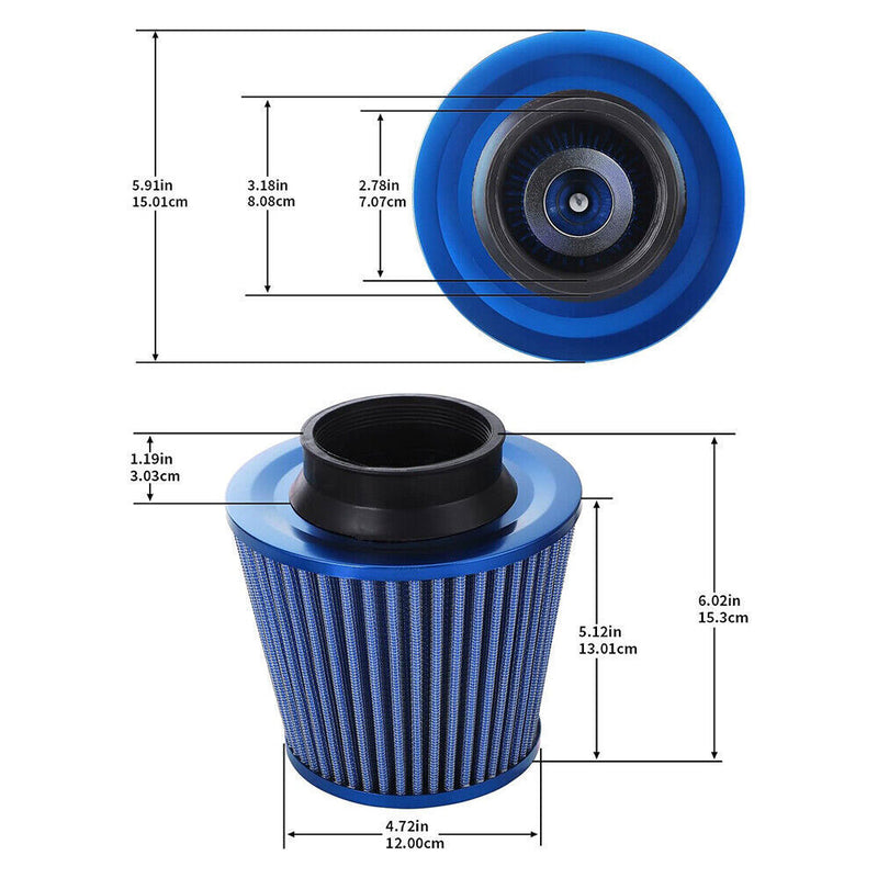 DURAFORCE 3'' Cold Air Intake Filter Induction Kit Pipe Power Flow Hose System Universal