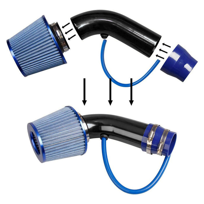 DURAFORCE 3'' Cold Air Intake Filter Induction Kit Pipe Power Flow Hose System Universal