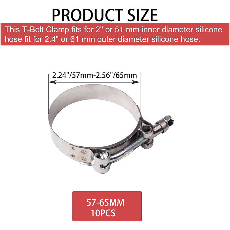 DURAFORCE NEW 2PCS =Stainless Steel T Bolt Clamps Clamp ID 51mm 2" inch 48mm-56mm