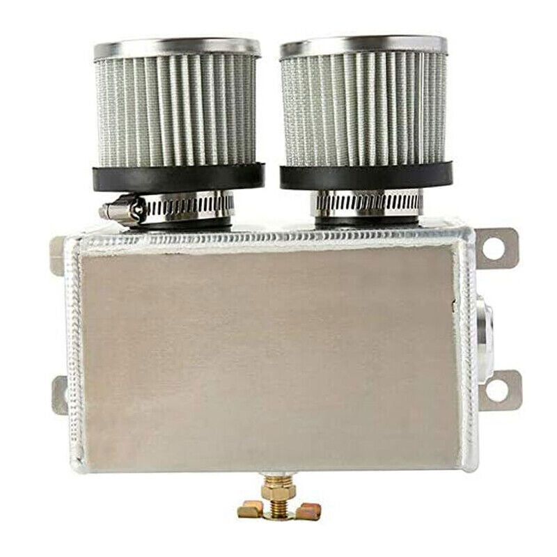 DURAFORCE 1.2L-10AN Oil Catch Can Baffled 2Port Reservoir Tank+Dual Breather Filter Sliver