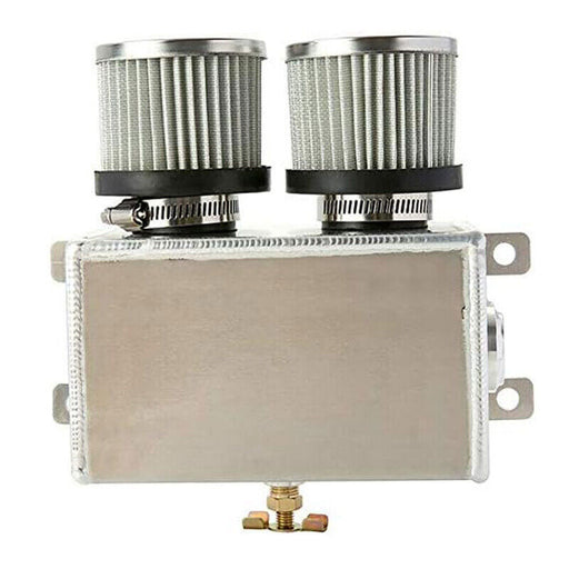 DURAFORCE 1.2L-10AN Oil Catch Can Baffled 2Port Reservoir Tank+Dual Breather Filter Sliver