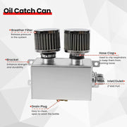 DURAFORCE 1.2L-10AN Oil Catch Can Baffled 2Port Reservoir Tank+Dual Breather Filter Sliver