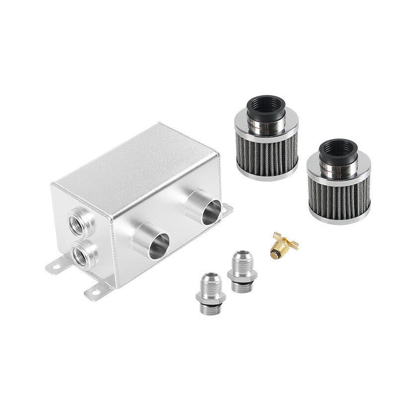 DURAFORCE 1.2L-10AN Oil Catch Can Baffled 2Port Reservoir Tank+Dual Breather Filter Sliver