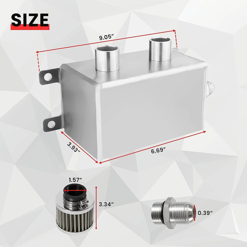 DURAFORCE 1.2L-10AN Oil Catch Can Baffled 2Port Reservoir Tank+Dual Breather Filter Sliver