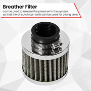 DURAFORCE 1.2L-10AN Oil Catch Can Baffled 2Port Reservoir Tank+Dual Breather Filter Sliver