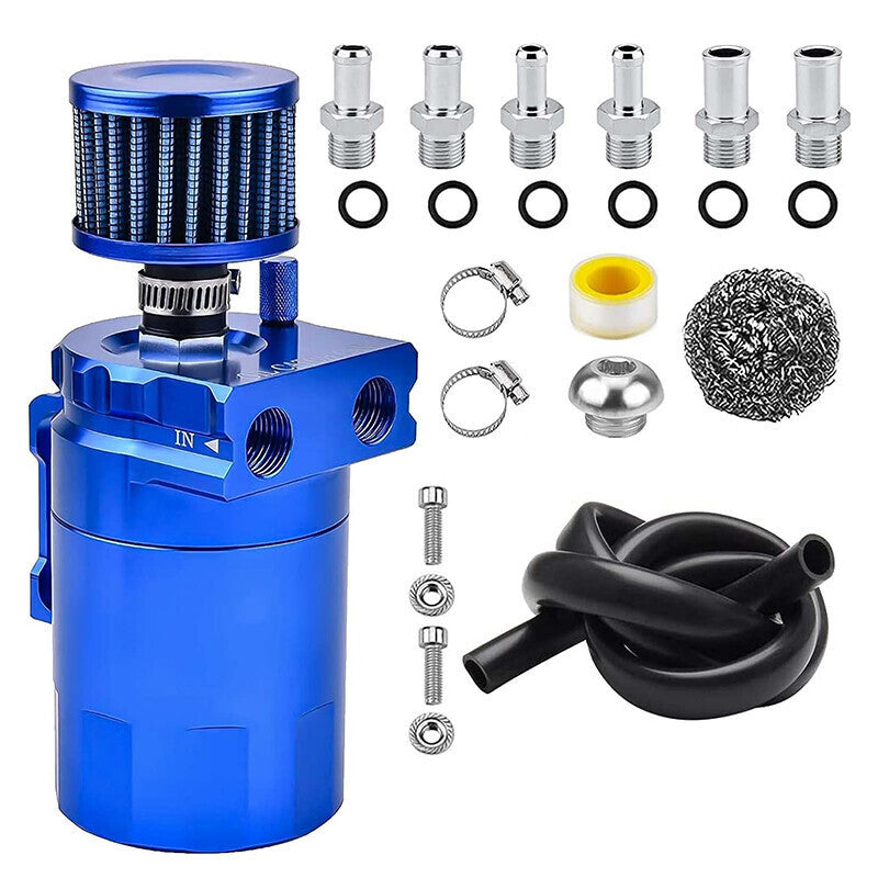 DURAFORCE Blue Oil Catch Can Kit Reservoir Baffled Tank with Breather Filter Universal Alu